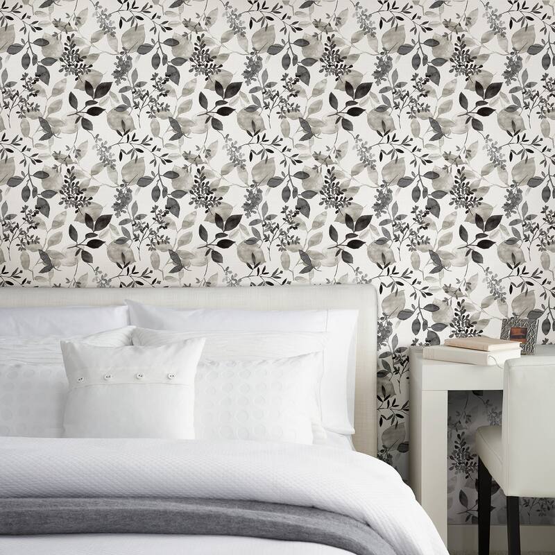 A-Street Prints Gossamer Black Botanical Wallpaper