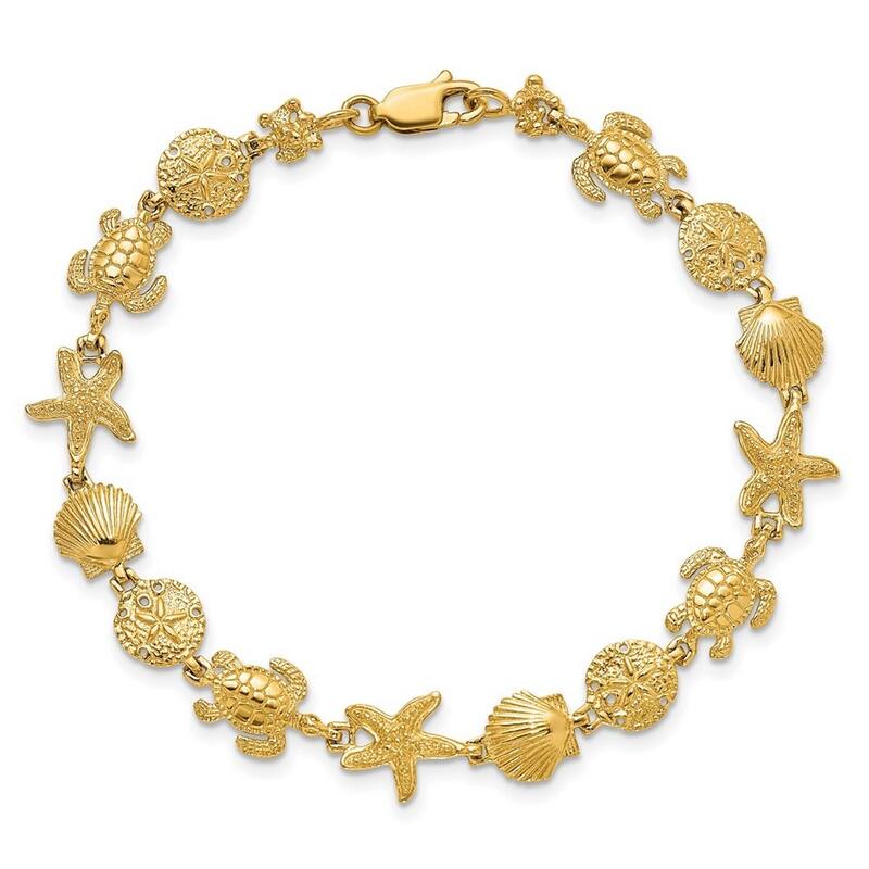 Curata 14k Gold Turtle Sand Dollar Shell And Starfish Bracelet High Polish And Textu