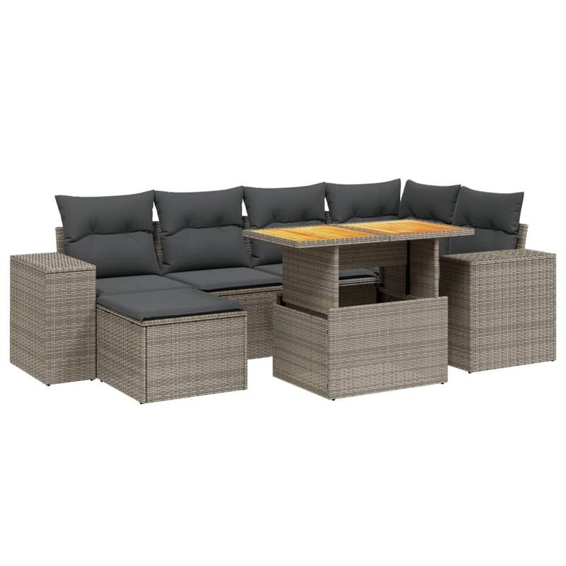 vidaXL Patio Sofa Set with Cushions Outdoor Conversation Furniture Poly Rattan - 21.7 x 24.4 x 27.2