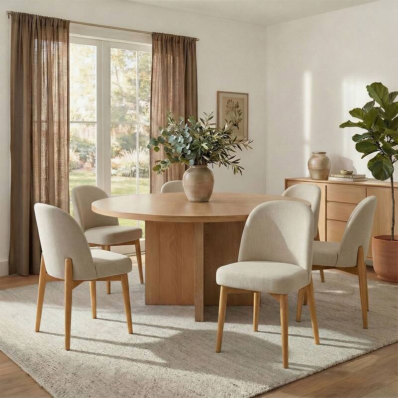 Modern Linen-Blend Parsons Dining Chairs with Solid Wood Legs - Beige-6-piece - Set of 6