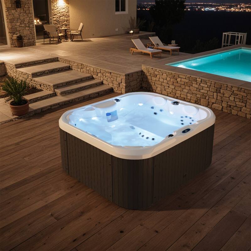 Patiowell 4-Person 41 Jets Hot Tub with Digital Control System-The Fresh Water System and LED Lighting-Intelligent