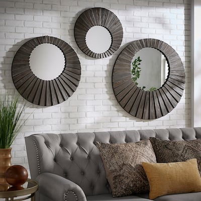Xavier Dark Brown Reclaimed Wood Round Seashell Wall Mirror by iNSPIRE Q Modern