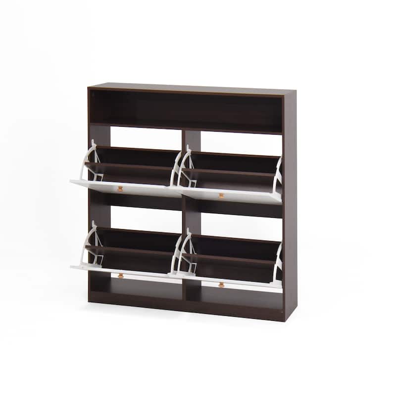 Freestanding Shoe Storage Cabinet with 4 Flip Drawers and Wood Handle