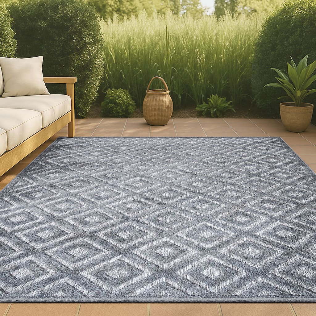 JONATHAN Y Ankara Neutral Diamond Trellis Indoor/Outdoor Area Rug