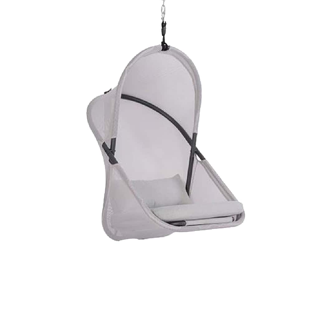 Cery Outdoor Hanging Swing Chair, Cushioned Light Gray Mesh
