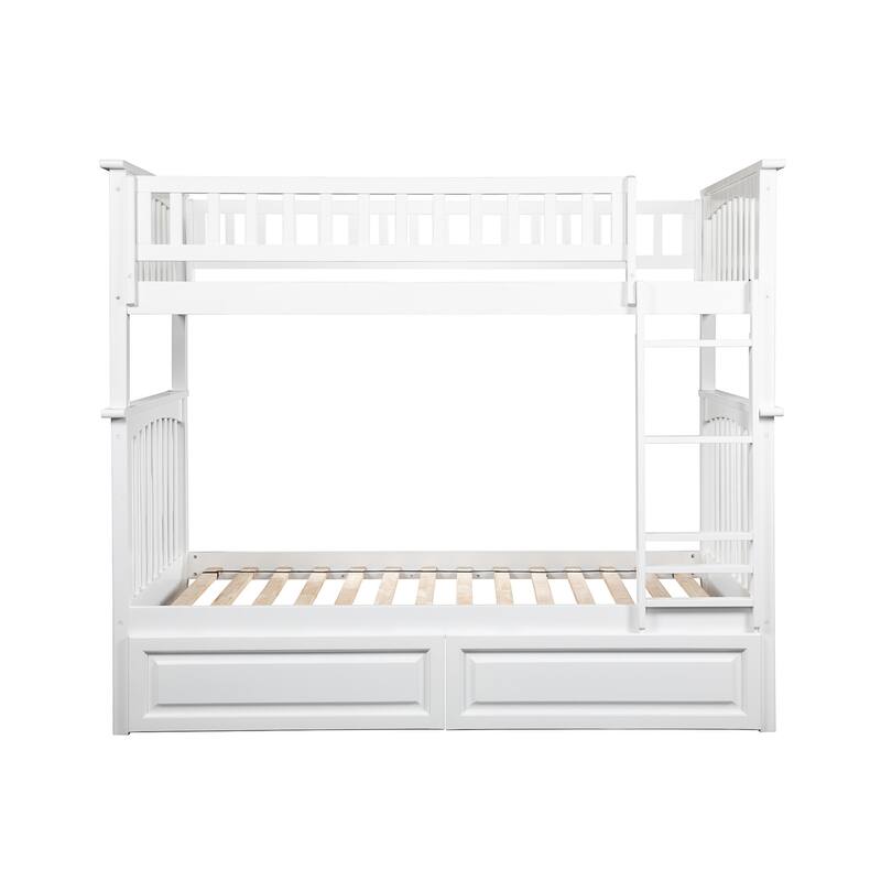 Columbia Bunk Bed Twin over Twin with 2 Drawers in White