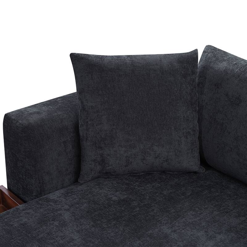 Roomfitters 93.7" L-Shaped Upholstered Sectional Sofa with Wooden Storage Compartment