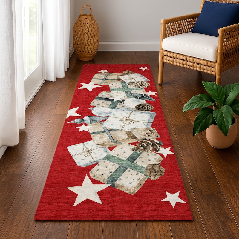Premium Washable Super Soft Christmas Presents Mayfield Rug - Red - 2'3" x 7'6"