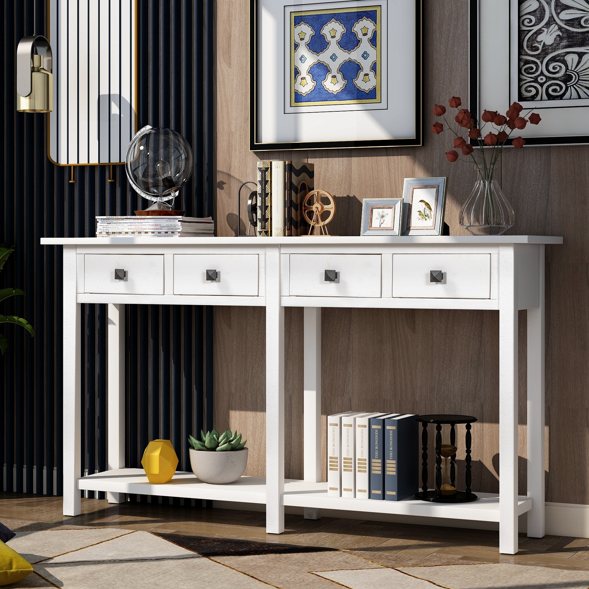 Ivory console cheap table with drawers