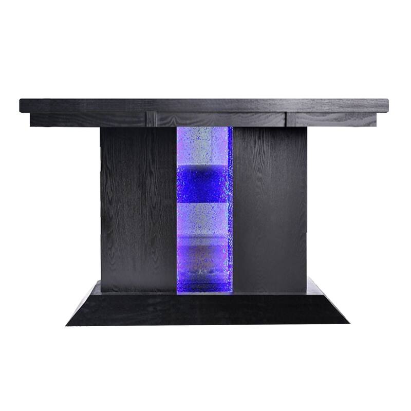 Wooden Dining Table with Pedestal Base Legs and LED Light, Black