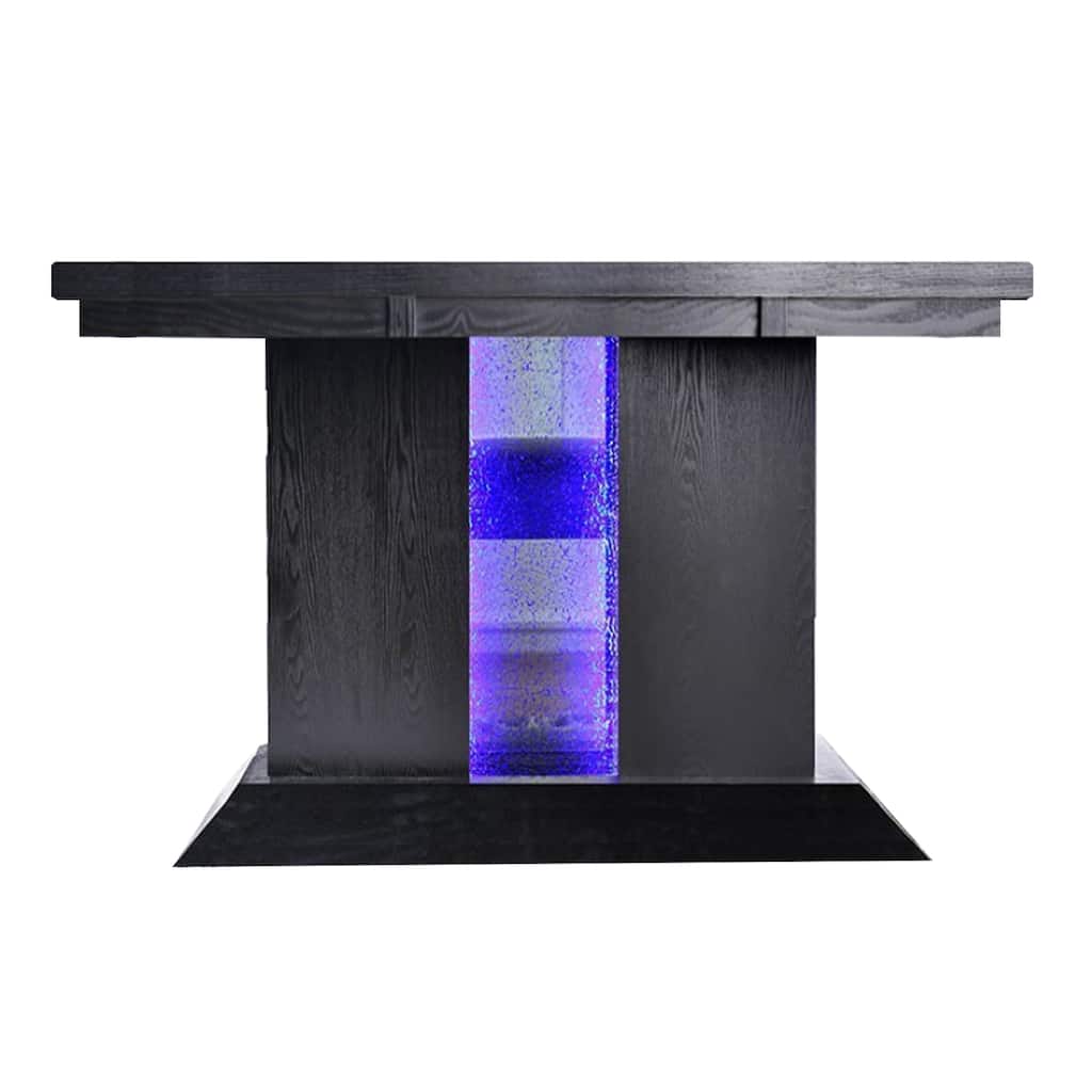 Wooden Dining Table with Pedestal Base Legs and LED Light, Black