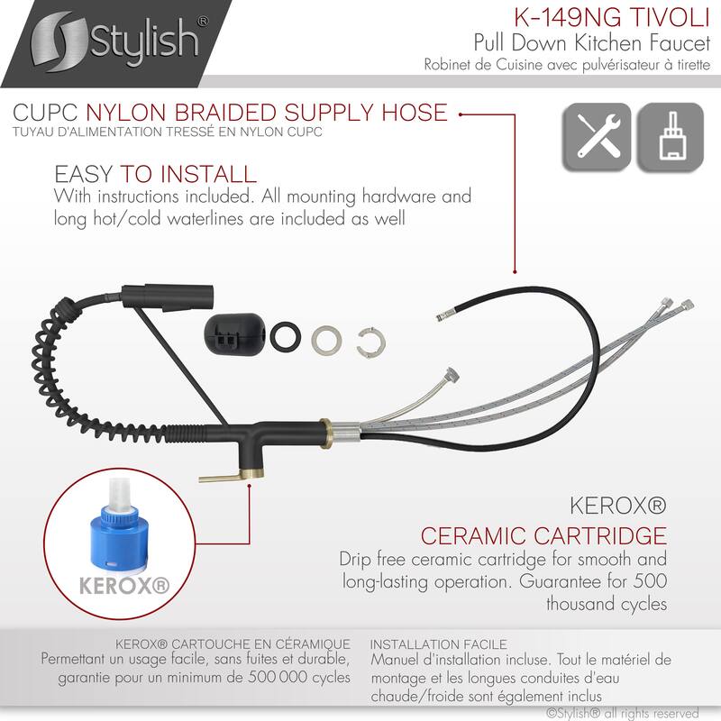 STYLISH Stainless Steel Single Handle Pull Down Sprayer Kitchen Faucet - Faucet Height: 16 3/4" | Spout Height: 7 1/2"