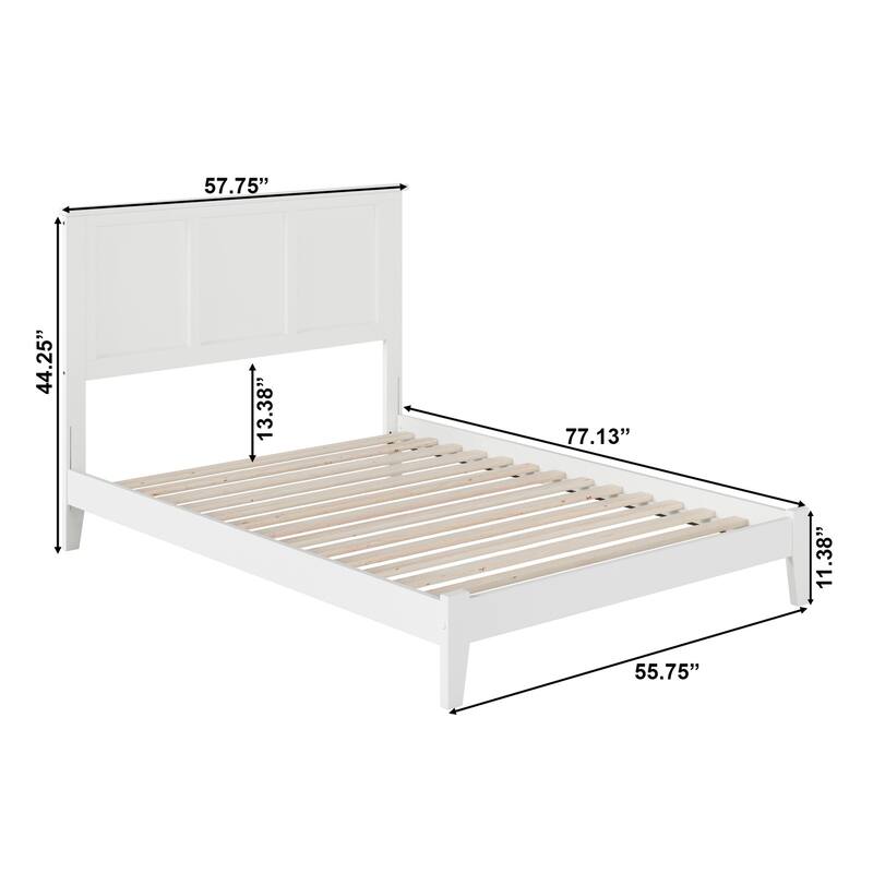 Low Profile Platform Bed - White Beach Design - Hardwood Frame & Slats - Matching Footboard