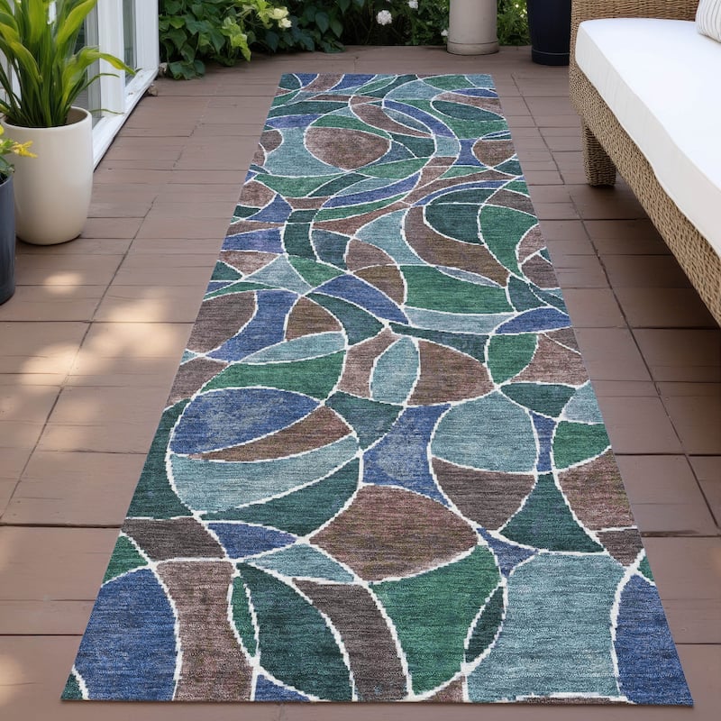 Machine Washable Indoor/Outdoor Casual Mosaic Chantille Rug - Blue - 2'3" x 7'6"