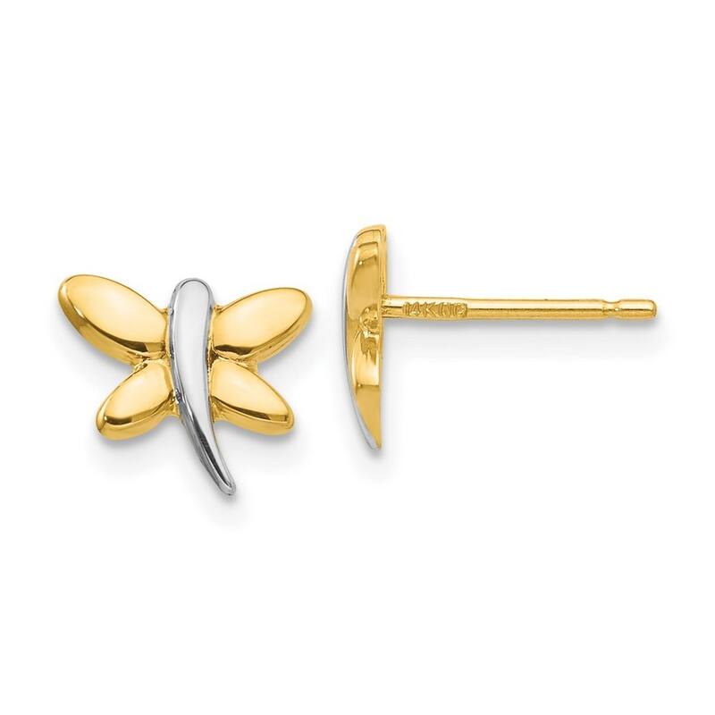 Curata 14k Yellow Gold With Rhodium 10x8mm Polished Dragonfly Post Earrings