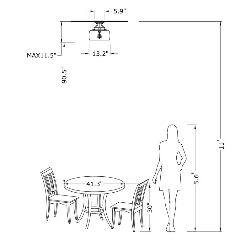 Luna 13.2" Mouth-blown Round Clear Glass Semi Flush Mount