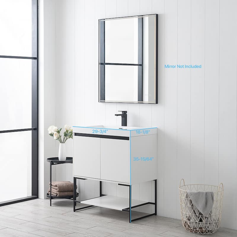 Freestanding Bathroom Vanity Set with Open Shelf & Acrylic Sink