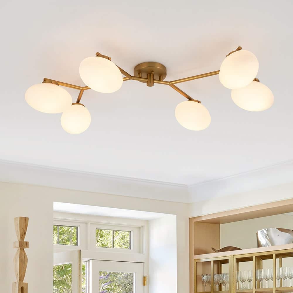 Modern 6-Light Opal Glass Globe Branch Sputnik Ceiling Light
