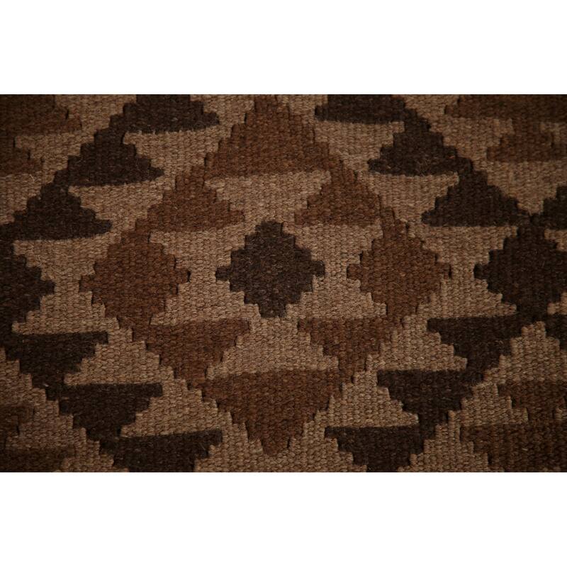 Flat-weave Kilim Oriental Area Rug Brown Reversible Wool Carpet - 3'2" x 5'0"