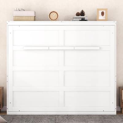 Queen Size Murphy Bed Cabinet with Dual-Piston Lift, Space-Saving Foldable Wall Bed Frame w/Slatted Base Guest Room Home Office