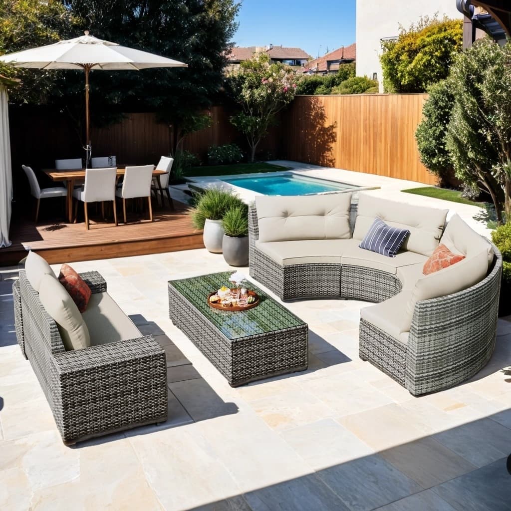 8 Pcs Outdoor Modular Sofa Set with Table and Cushions, Beige