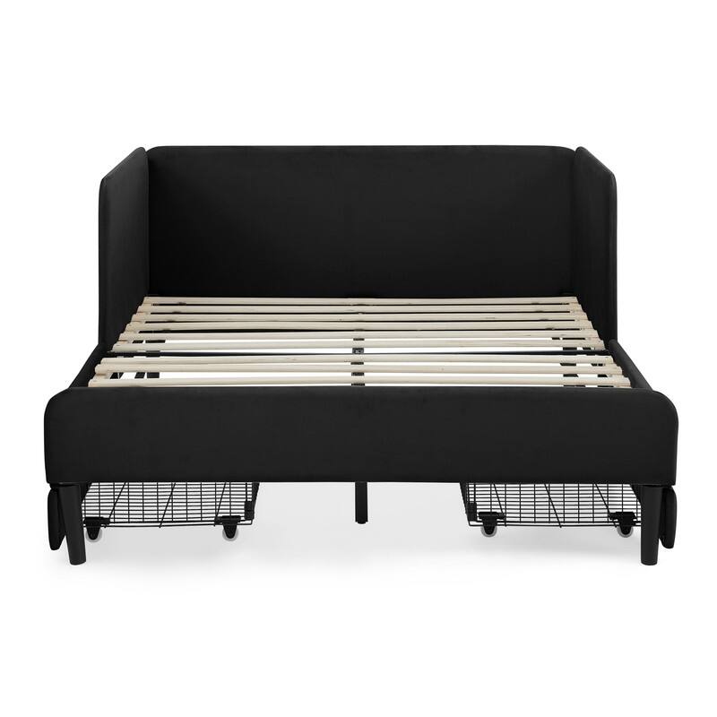 Full Size Velvet Upholstered Platform Bed with 2 Storage Drawers