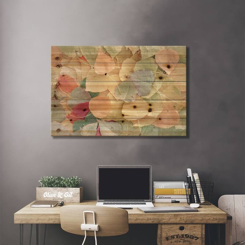Fallen Leaves Creamy Print On Wood by Nik Rave - Multi-Color