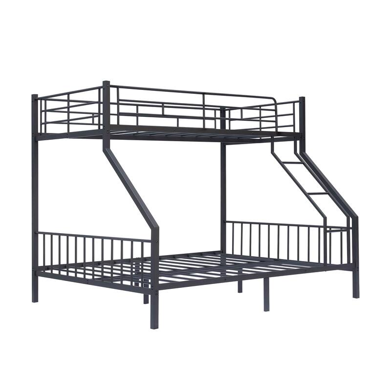 Bunk Bed Frame with Ladder and Guardrail, White Black Optional