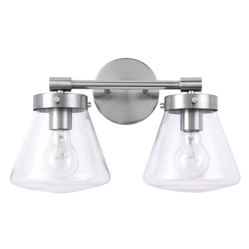 Glam Modern Farmhouse 2-Light Nickel Vanity Light - 15.3"L x 7.67"W x 10.1"H