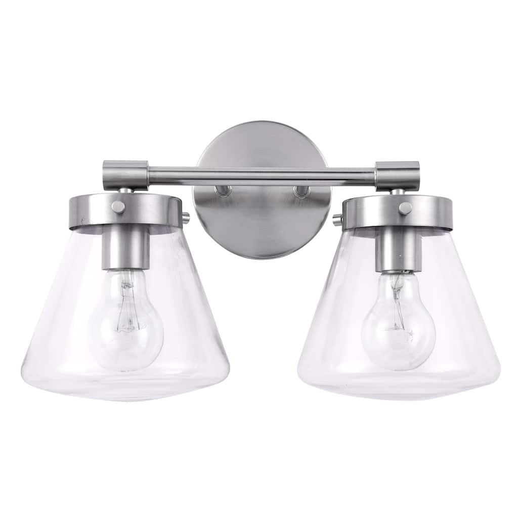 Glam Modern Farmhouse 2-Light Nickel Vanity Light - 15.3"L x 7.67"W x 10.1"H