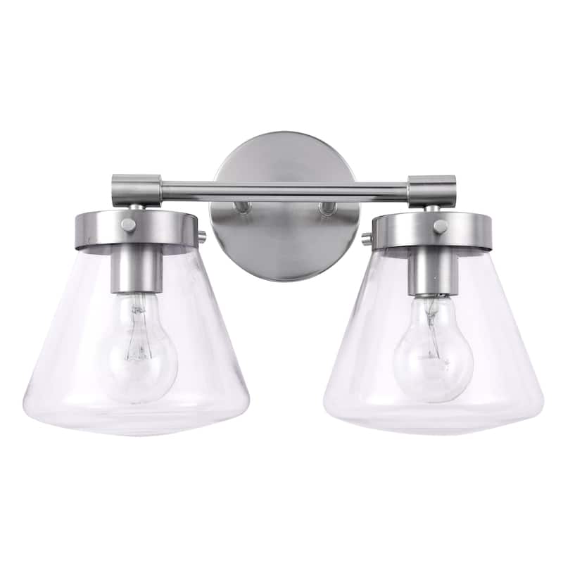 Modern Glam Farmhouse 2-Light Nickel Vanity Light - 15.3"L x 7.67"W x 10.1"H