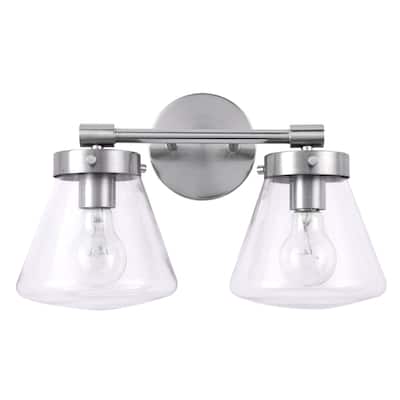 Modern Glam Farmhouse 2-Light Nickel Vanity Light - 15.3"L x 7.67"W x 10.1"H