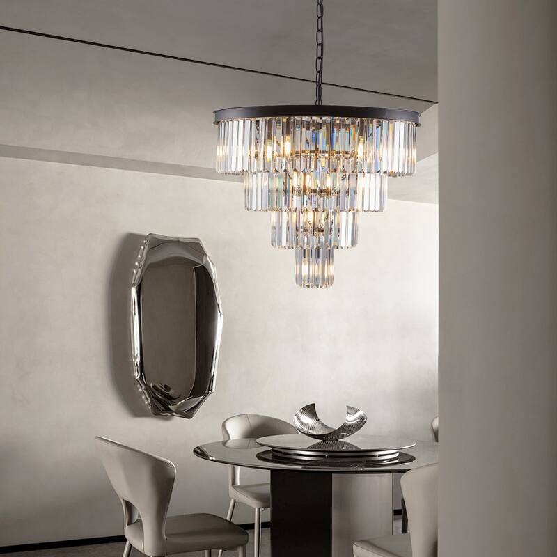 24" 4-Tier Black Crystal Chandelier - Contemporary - Dining Living Bedroom