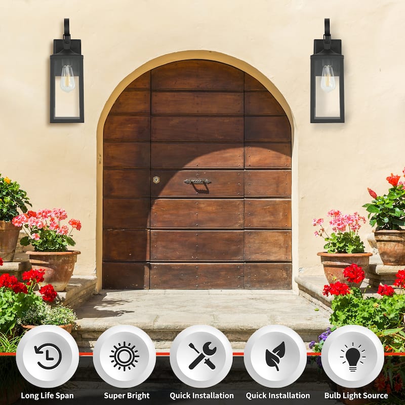 Castle 1-Light 15.81in. Outdoor Wall Light with Matte Black Finish and Clear glass shade