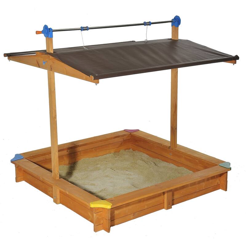 Wooden Children's Sandbox with Retractable Roof 4.66 ft. W x 4.66 ft. L x 4.33 ft. H - N/A