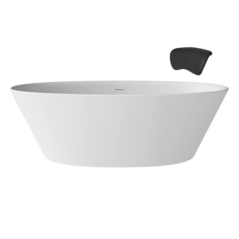 CASAINC 67" Resin Stone Solid Surface Soaking Stand Alone Bathtub Freestanding Bathtub in Matte White - 67 inch