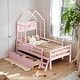 preview thumbnail 1 of 13, Kids Bed House Play DIY Platform Bed with Guardrail and Drawer Pink