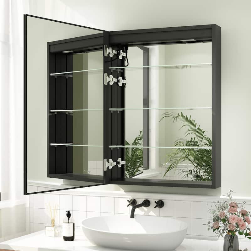 Rectangular Aluminum Recessed/Surface Mount Frameless Anti-Fog Medicine Cabinet with Dimmable LED Lights