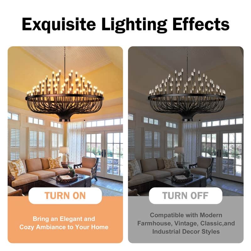Black Chandelier, Modern Farmhouse Chandelier for Dining Room, Round Industrial Candle Chandeliers