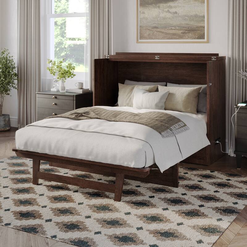 AFI Northfield Murphy Bed Chest with 6" Mattress, Storage Drawer & Built-In Charger