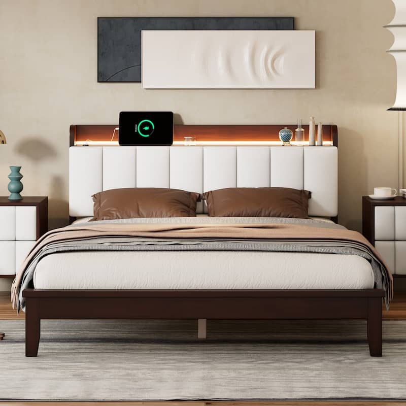 Queen size Platform Bed with USB Charging Station and Storage