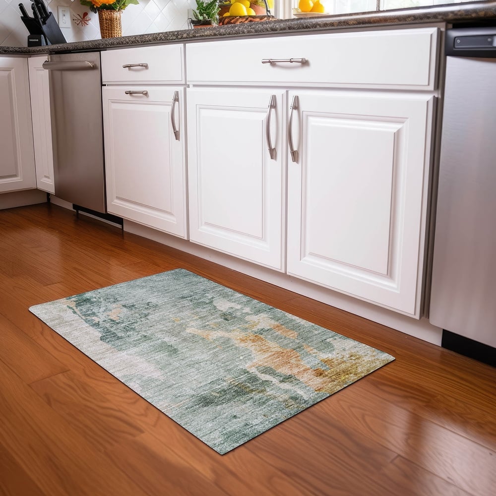 Machine Washable Indoor/ Outdoor Abstract Watercolor Chantille Rug