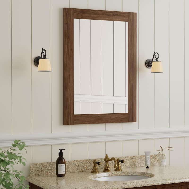 Wood Medicine Cabinet with Mirror, Adjustable Shelves, Walnut, Recessed/Wall Mount