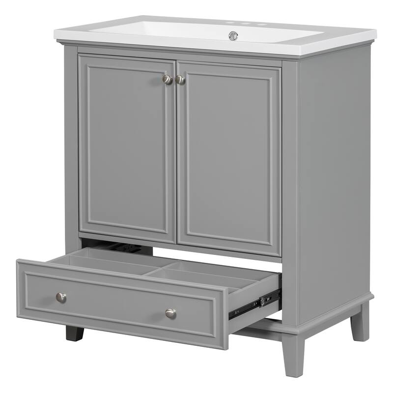 GDFStudio - Emerson 30-Inch Freestanding Bathroom Vanity with Ceramic Sink, Multi-functional Cabinet and Drawer