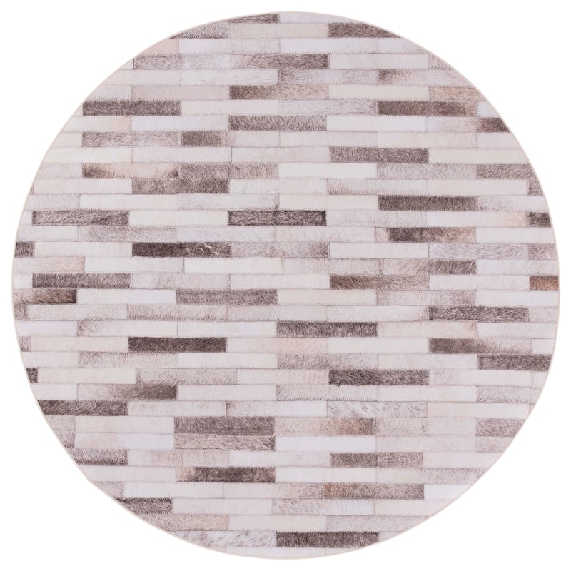 SAFAVIEH Faux Hide Machine Washable Slip Resistant Nieve Modern - 6' x 6' Round - Beige/Brown - Round