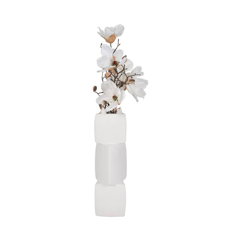 Sagebrook Home 17" Stacked Triangle Rough Vase, Ivory, Cylinder, 17"H, Solid Color