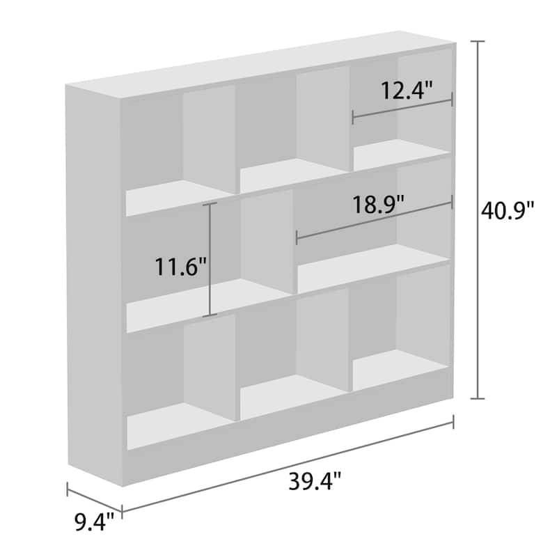 Timechee 8-Cube Modern 3-Tier Display Bookcase Organizer, White - 39.4"W x 9.4"D x 40.9"H