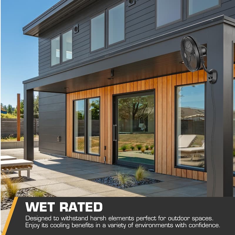 18" Mule Matte Black Outdoor Wet-Rated Oscillating Wall Fan with Wall Mount - 18 Inches