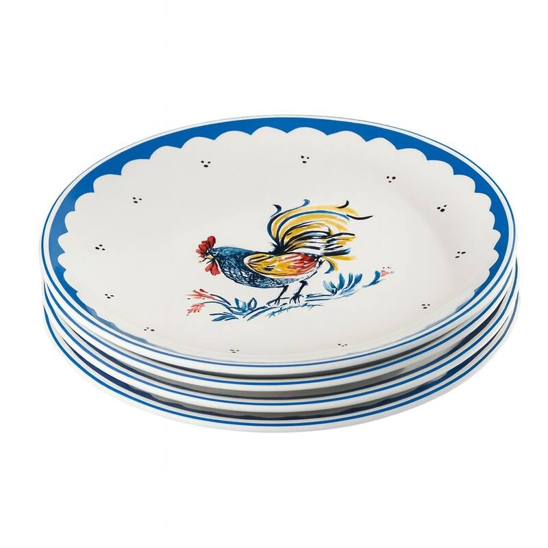 Certified International French Rooster 9" Salad/Dessert Plates, Set of 4 Assorted Designs - 9.00"L x 9.00"W x 1.00"H