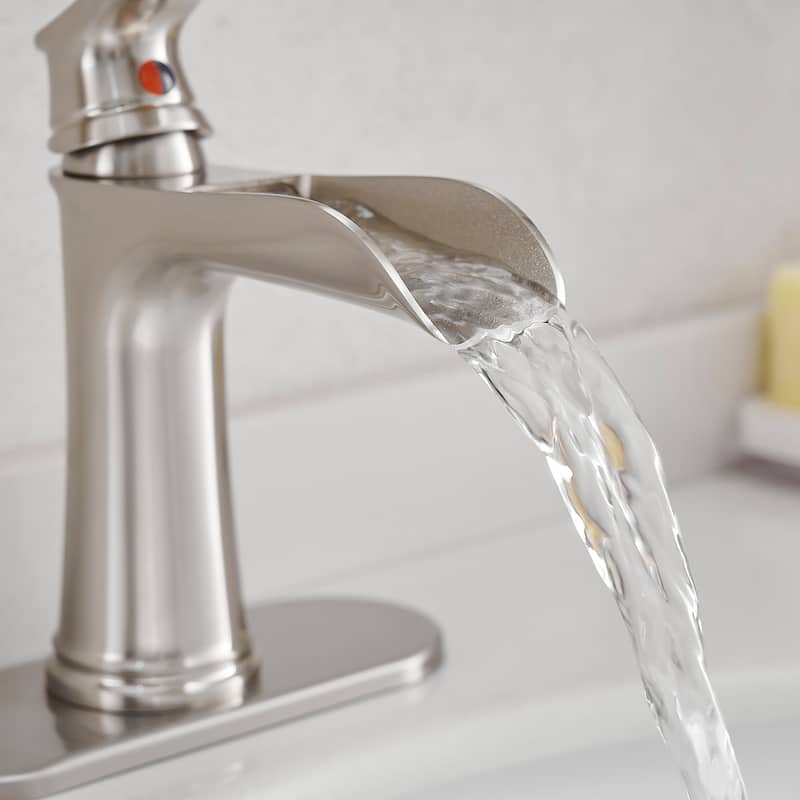 Single-handle Bathroom Waterfall Sink Faucet with Drain and Deckplate